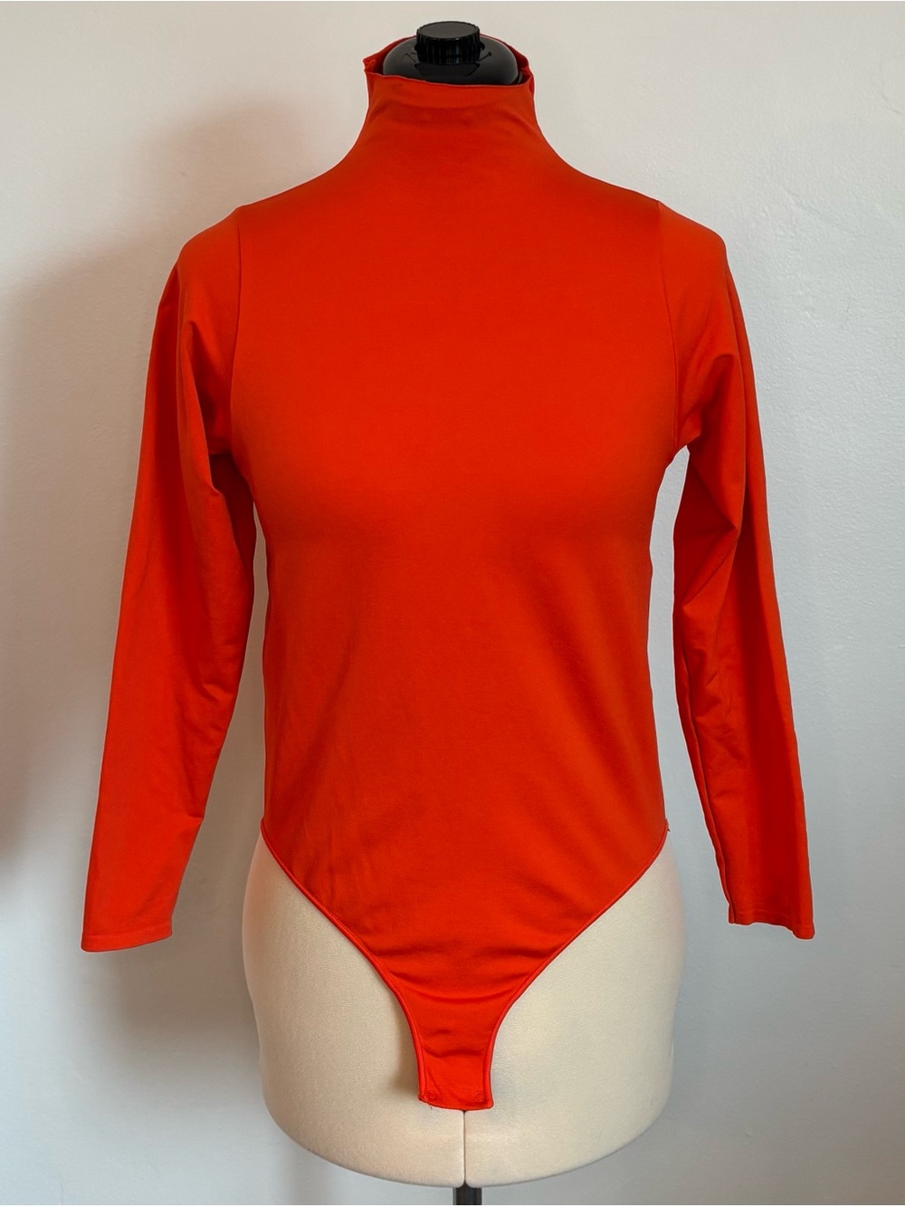 SKIMS Essential Mock Neck Long Sleeve Bodysuit, Bright Orange, Red Orange, 2X/3X